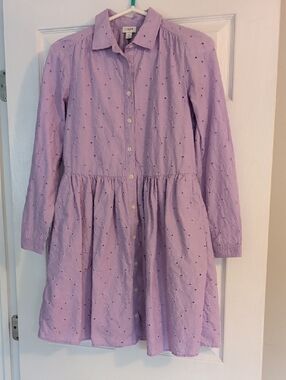 Women's J. Crew Lavender Eyelet Button-Front Shirt Dress, Size 0